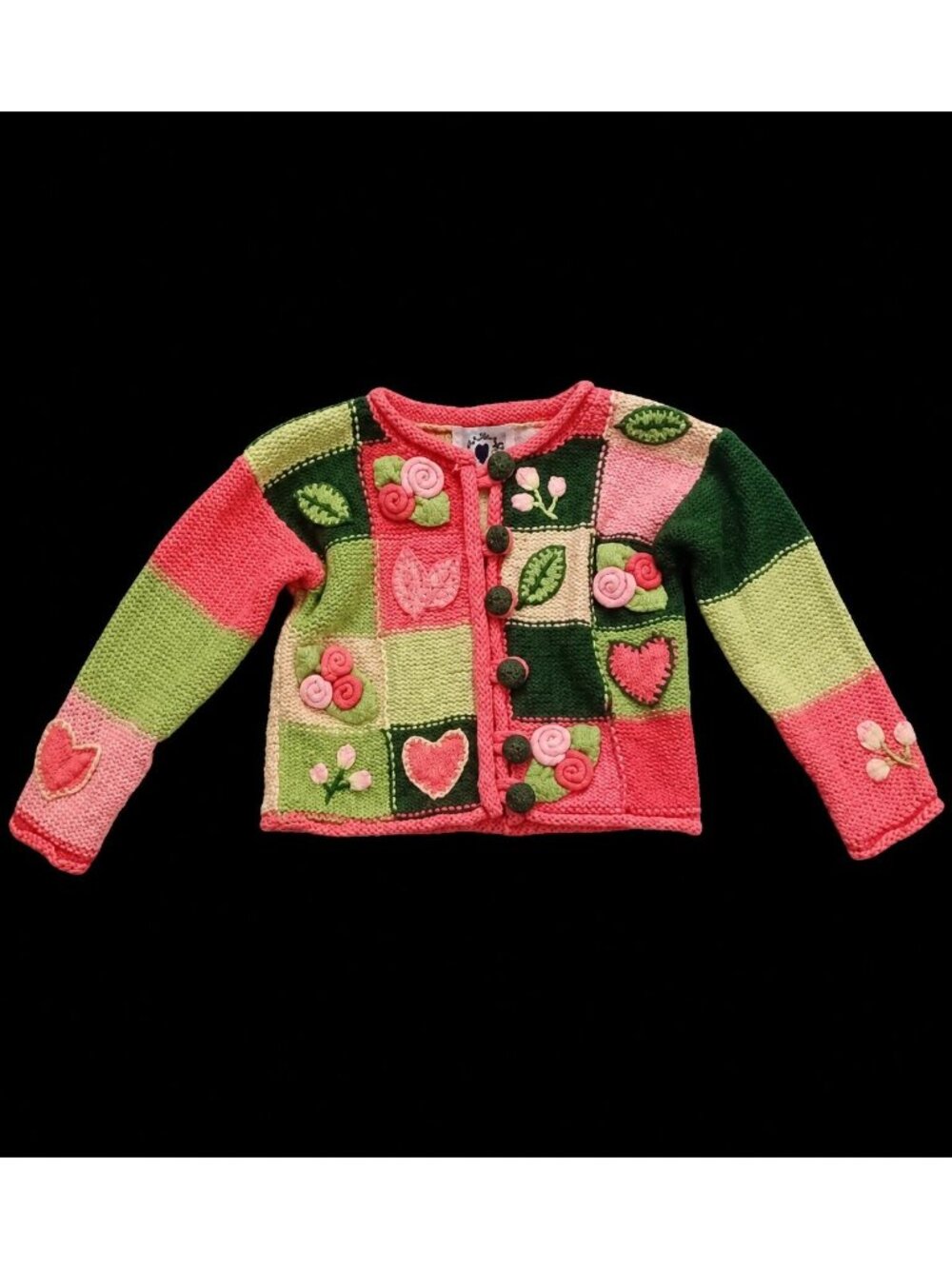 Vintage Hartstrings Girl's 2T Floral Cardigan Sweater 90s 3D Knit Grandmacore